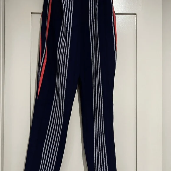 Express - Striped Navy Slack Pants with Belt - Picture 4 of 4